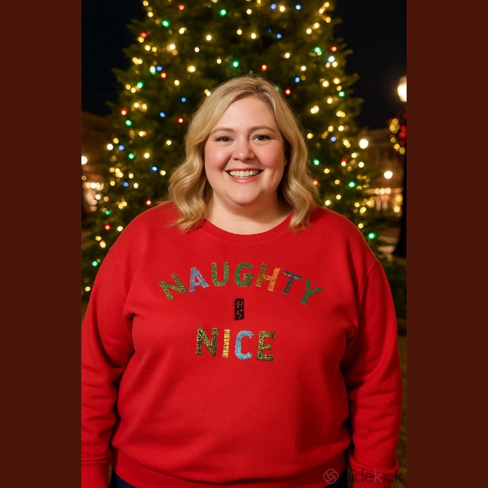 Women's Torrid Naughty & Nice Christmas Sweatshirt Plus 1X Red Multicolor
